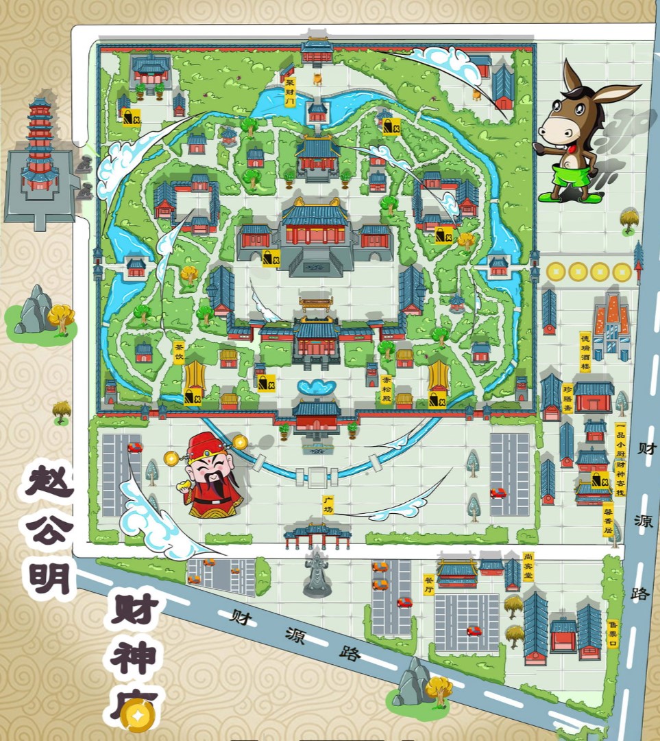 峪泉镇寺庙类手绘地图